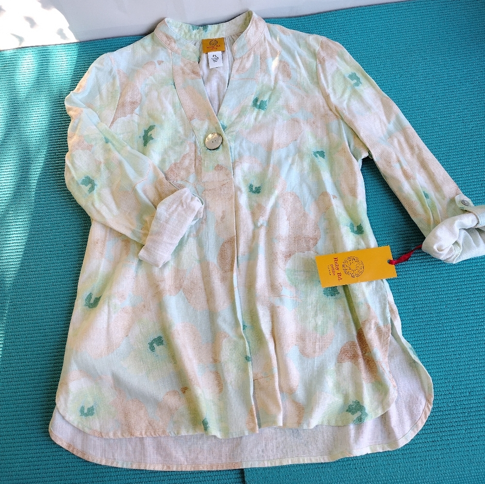 NWT Ruby Rd Womens Pullover Roll Tab Sleeves Floral Multicolor Blouse Size PL - Picture 3 of 11